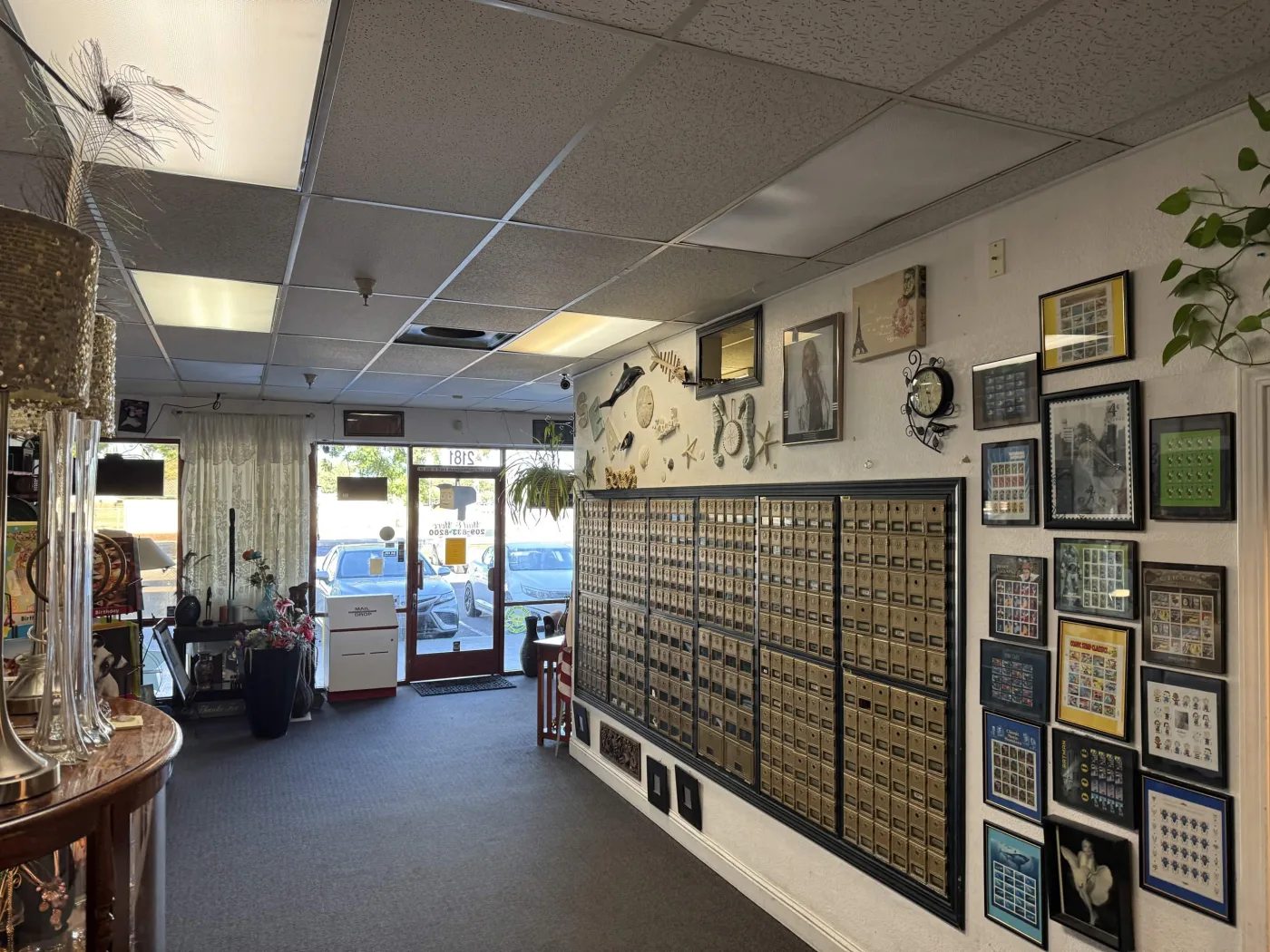 Rows of private mailboxes inside Tracy Mail and More